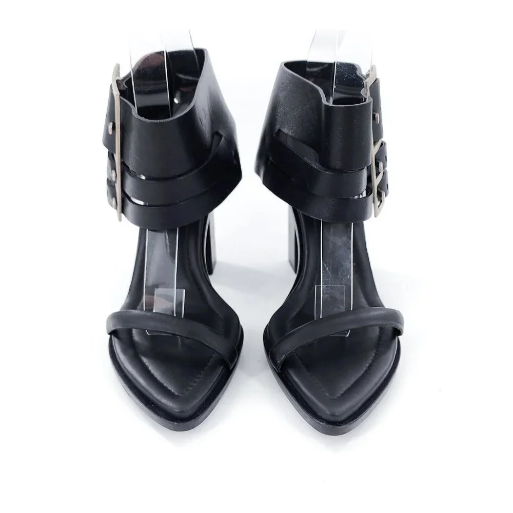 VERSUS by VERSACE Black Side Buckle Leather Sandals - Picture 3 of 12